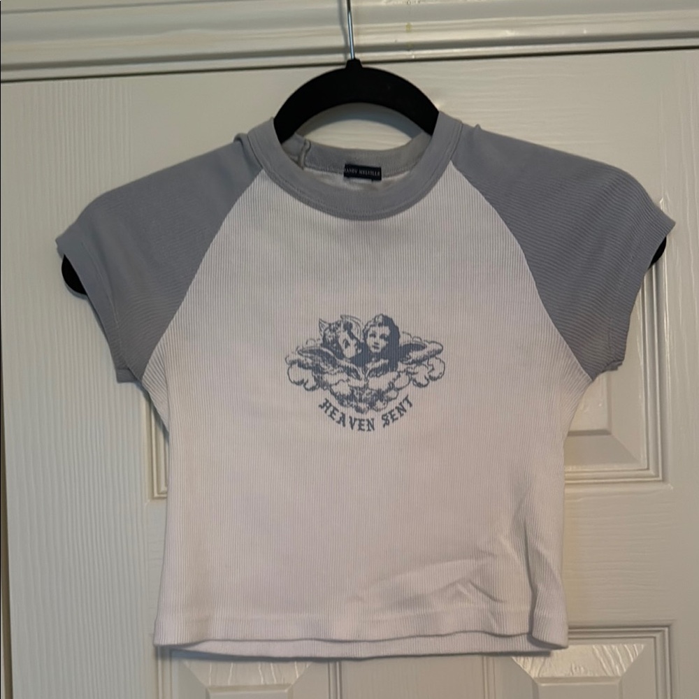 Brandy Melville Gray and White Angel Tee